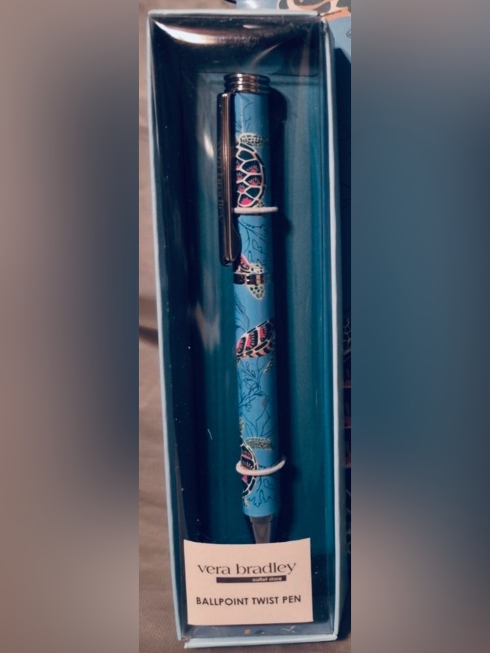 NWT: Vera Bradley Light Blue Floral Twist Ballpoint Pen